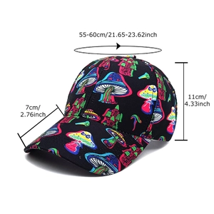 Magic mushroom print baseball cap for men and women with size dimensions 55-60cm