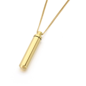 Minimalist gold cylindrical stainless steel pendant necklace with high mirror polish finish