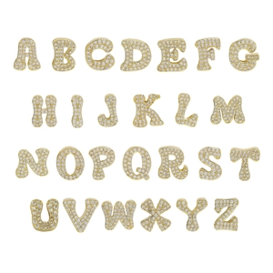 Set of 26 gold plated 18k brass bubble letters with micro paved white zircon crystals