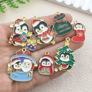Charming enamel Christmas penguin and tree pendants for DIY jewelry and earring crafts