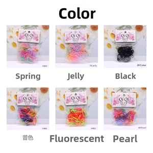 Detail view of colorful high elasticity disposable rubber bands in six assorted color sets
