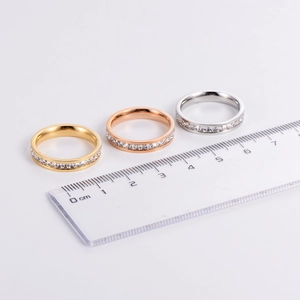 Three-piece sparkling zircon ring set in gold, rose gold, and silver finishes