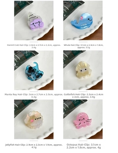 Detailed size chart for mini marine animal hair clips with weight specifications