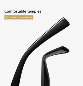 Detail of ergonomic glossy black temples with non-slip design for comfortable eyewear fit