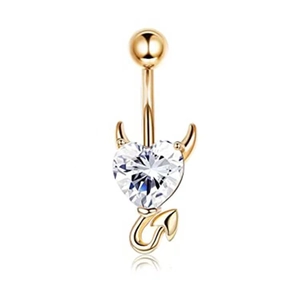 316L stainless steel little devil belly button ring with golden heart zircon pendant