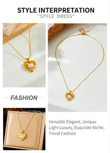 Detailed view of hammered gold heart pendant with inlaid pearl on minimalist chain