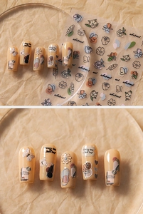 Detailed view of 5D Morandi floral and abstract geometric adhesive nail art stickers