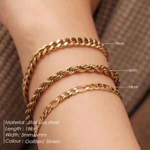 Lot de trois bracelets en acier inoxydable doré : gourmette, corde et Figaro pour superposition