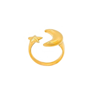 Adjustable gold titanium steel ring featuring celestial star and moon motifs for women