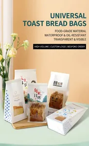 Close-up of kraft paper toast bags with transparent windows and wire ties for bakery packaging