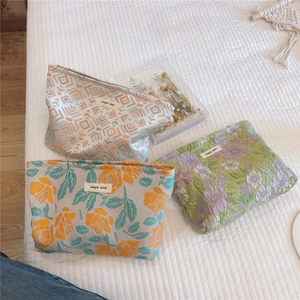 Jacquard Floral Clutch Bag Vintage Canvas Fabric Cosmetic Makeup Pouch With Zipper Retro Handbag For Women