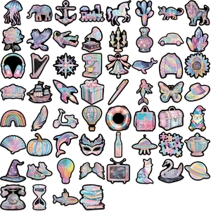 Set of 50 holographic purple stickers for DIY laptops and guitars with waterproof finish