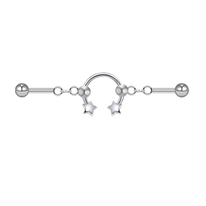 Industrial-Piercing aus silberfarbenem Stahl mit Sternen und Hufeisenring-Mitte