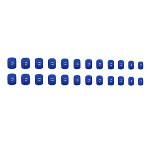 Set of 24 royal blue short square press-on nails featuring a glossy finish on white