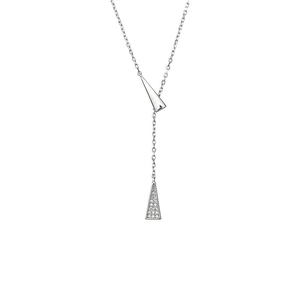 Collar en Y minimalista de plata 925 con colgantes triangulares geométricos pavé
