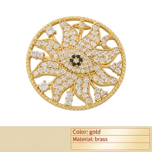 18K gold plated brass sunflower heart pendant with white cubic zirconia and black stone
