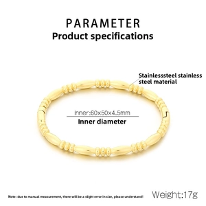 Bamboo style 18k gold plated stainless steel bracelet with sizing parameters details