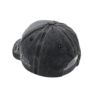 Vintage washed denim baseball cap in charcoal gray with Style Fashion embroidery