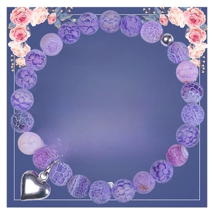 8mm purple natural agate stone bracelet with silver heart charm and message card