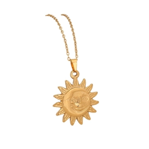 Minimalist gold sun and moon pendant necklace made of high quality stainless steel