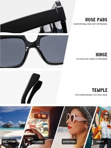 Detail view of retro square sunglasses featuring comfortable nose pads and durable hinges