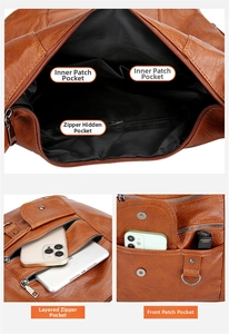 Detail view of multi-compartment interior and functional pockets of the vintage brown bag