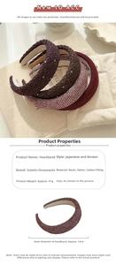 Detailed size chart for tweed headbands with 14cm diameter and resin fabric materials