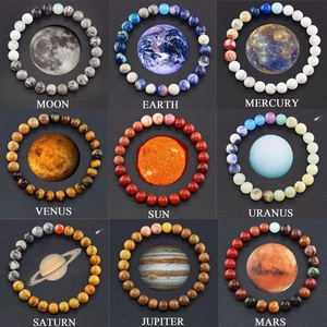 Solar System Universe Eight Planets Natural Stone Tiger Eye Beaded Bracelet Handmade Celestial Galaxy Jewelry For Men Women