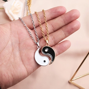 Yin Yang necklaces for couples with wax rope and stainless steel chains in gold and silver