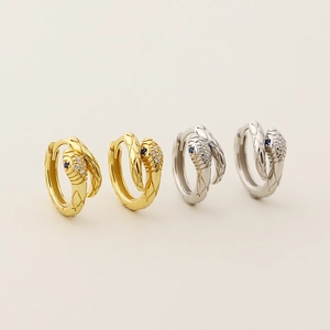 Modern s925 snake hoop earrings in gold and silver finish with zircon stone inlay