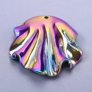 Irregular wrinkled shell pendant in rainbow metallic finish for DIY jewelry crafts