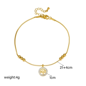 Gold tree of life anklet with sparkling crystal pendant on a delicate box chain