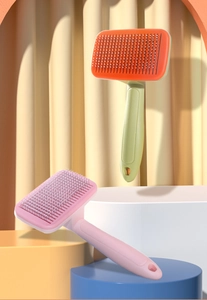 Détail de la brosse de toilettage pour animaux à long manche et picots en acier inox
