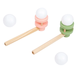 Traditional wooden floating ball toy set with pink and green pipes for kids sensory training