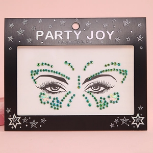 Face gem stickers featuring green and blue iridescent butterfly and eye rhinestones