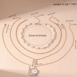 Detailed sizing chart and specifications for layered starfish pearl gold necklace set