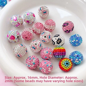 Close-up of 16mm colorful rhinestone disco beads for DIY jewelry making