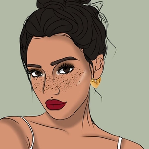 Fashion 3D gold heart earrings for women shown on a stylish illustrated model profile