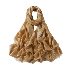 Champagne gold shawl scarf with metallic glitter finish and soft draped fringe design