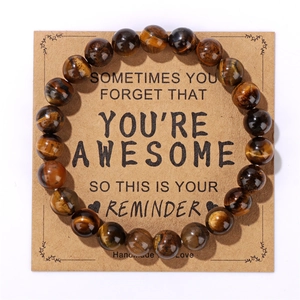 8mm Tiger Eye stone bead bracelet on inspirational gift card with reminder text