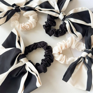 Black and beige oversized bow scrunchies set with silky matte finish for ponytails