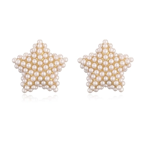 Detailed view of elegant star-shaped stud earrings with micro-pave white faux pearls