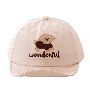 Casquette de baseball en coton rose pour bébé avec broderie chien et mot wonderful