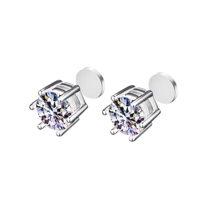 Elegant six-prong moissanite stud earrings in 925 sterling silver with magnetic backings
