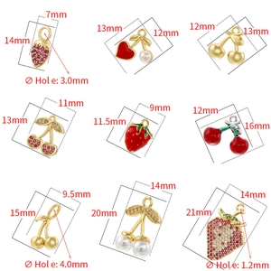 Selection of strawberry and cherry enamel pendants with zircons for DIY jewelry making