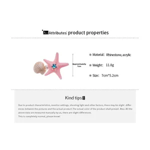 Detailed size chart of starfish hair clip with rhinestones and faux pearls