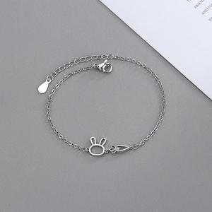 Rabbit Carrot Charm Bracelet Copper Cubic Zirconia Dainty Animal Jewelry Adjustable For Women Girls