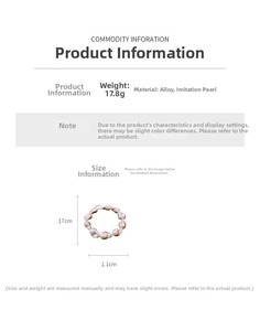 Detailed size chart for baroque pearl bracelet with dimensions and weight info
