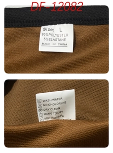 Detail of clothing tag showing L size and 95% polyester 5% elastane fabric composition