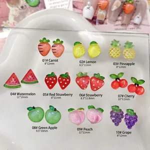 3D Resin Fruit Nail Art Charms Ice Transparent Glitter Flatback Manicure DIY Accessories Summer Fruit Decorations